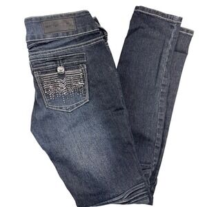 y2k Size 1/2R  Dark Wash Rue 21 Sequin Bling Butt Skinny‎ Jeans Faded Rhinestone